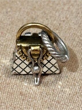 🆕Listing! Brighton Vintage Bag charm Mini-purse It opens! Brass & silver Retired